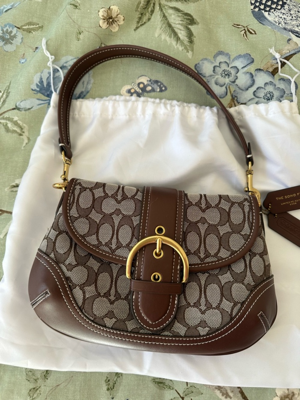 Coach SoHo Flap Bag Limited Re-edition Brown Signature-Print with Gold Buckle - Picture 12 of 16